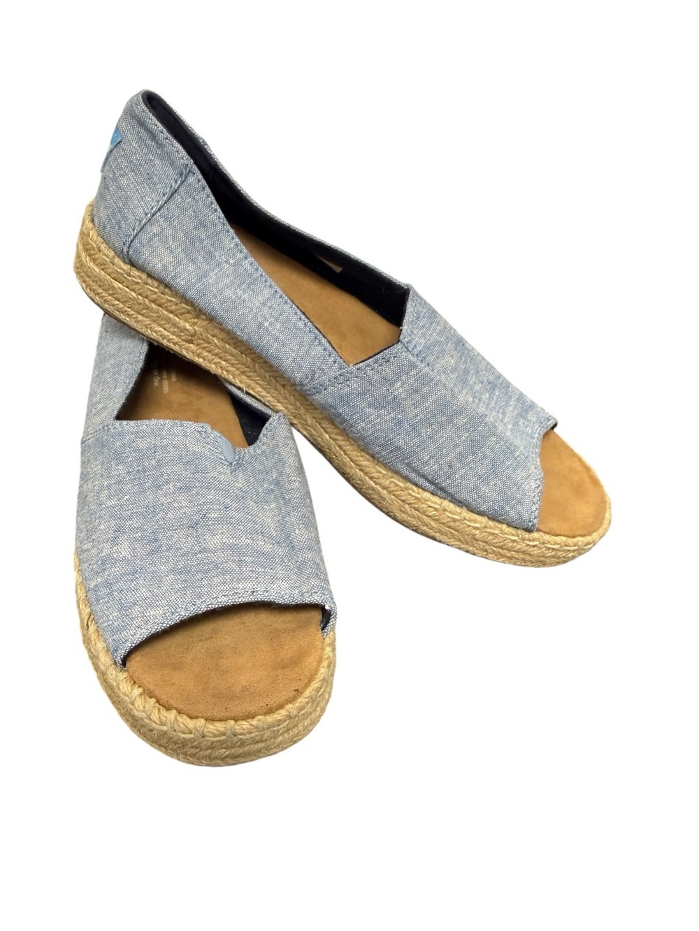 TOMS Open Toe Platform Alpargata Espadrilles Chambray Blue Women’s 8.5